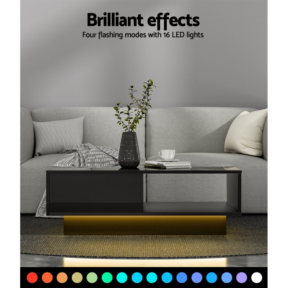 LED Coffee Table Black Modern Design with Storage