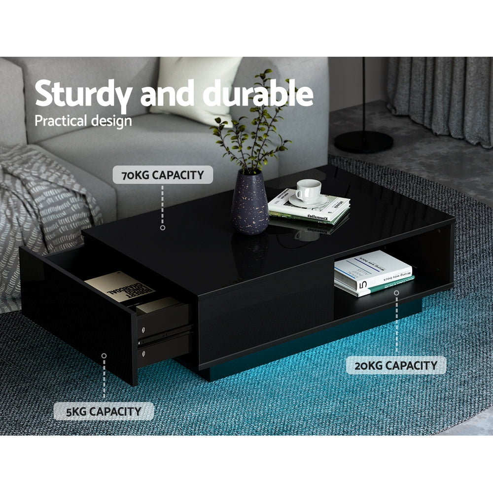 LED Coffee Table Black Modern Design with Storage