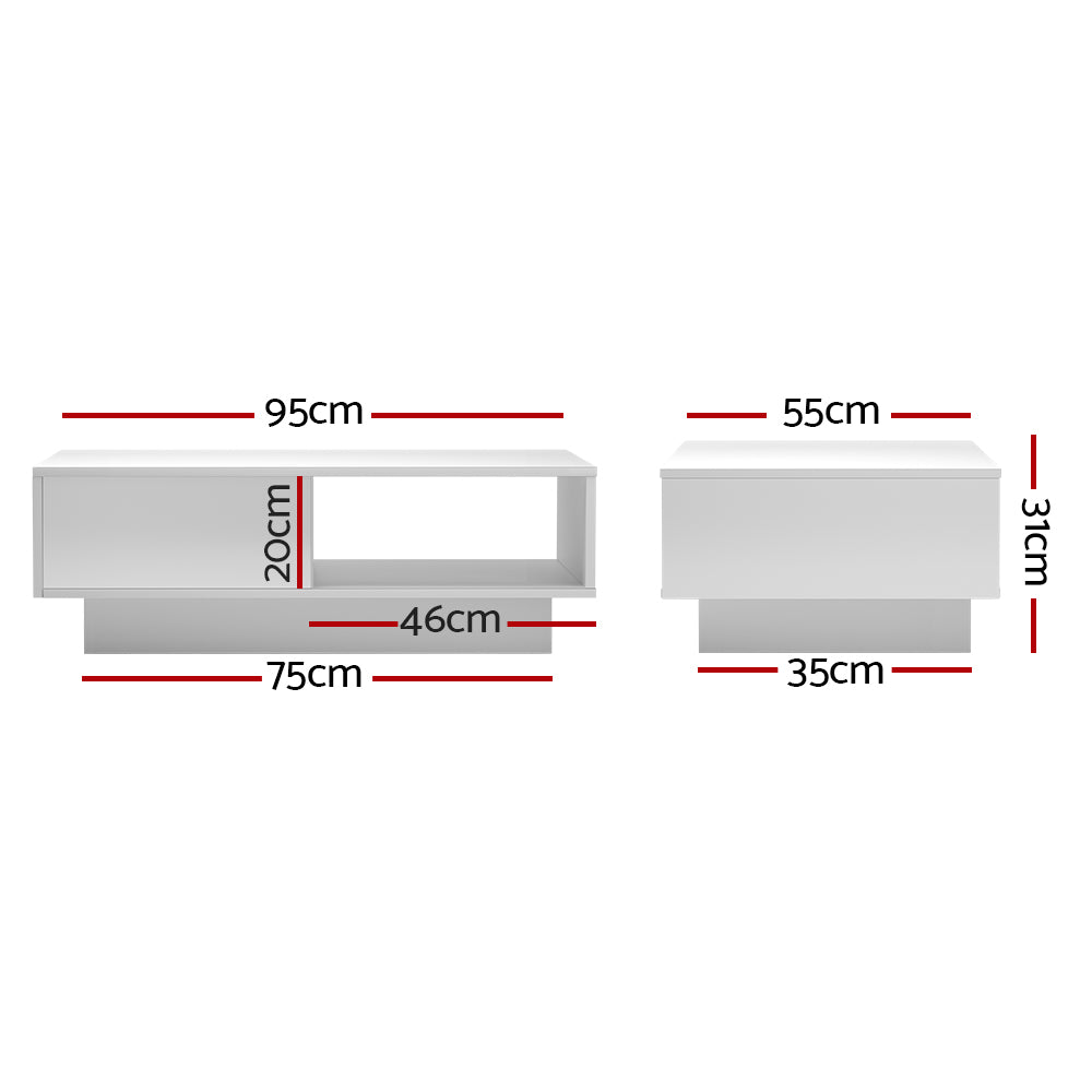 Artiss LED Coffee Table White High Gloss Modern