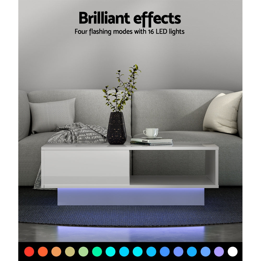 Artiss LED Coffee Table White High Gloss Modern