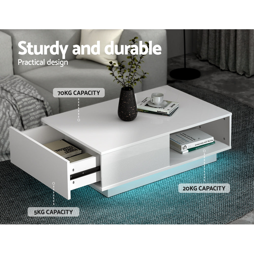 Artiss LED Coffee Table White High Gloss Modern