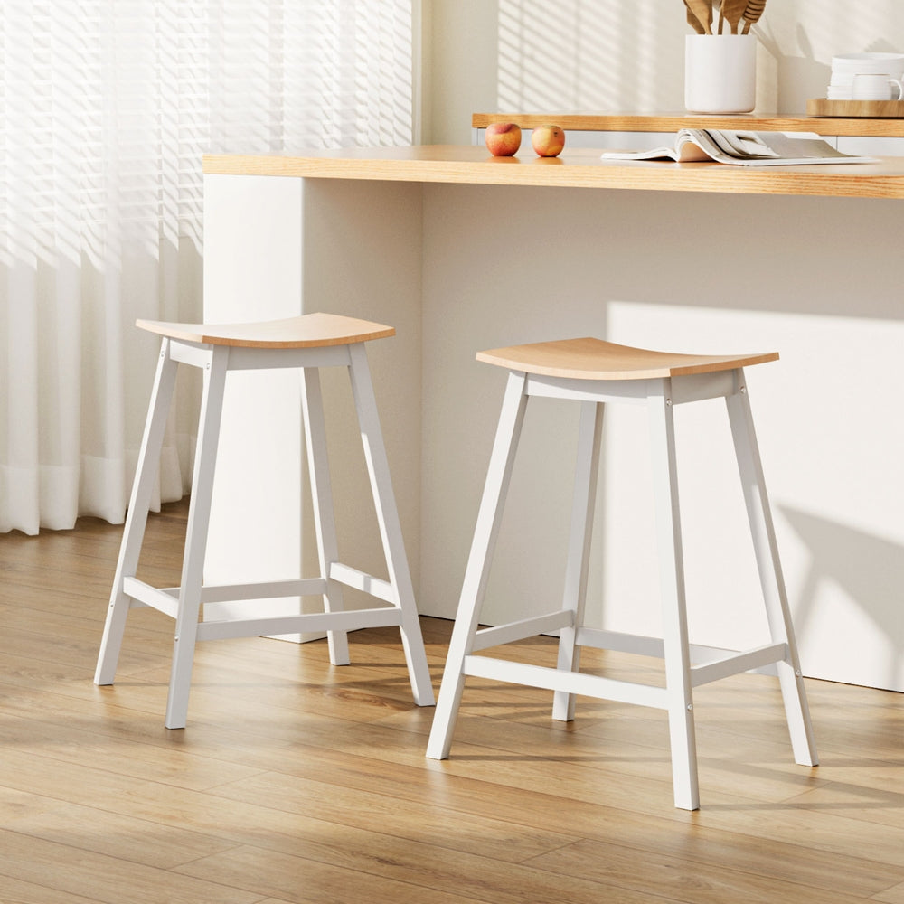 Ari 2x Bar Stools Wooden Chairs Pine White