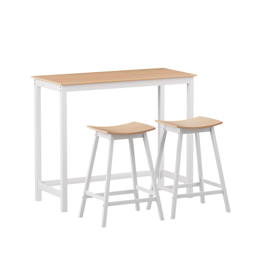 Artiss Pine & White Bar Table and Stools Set Solid Wood Dining Desk