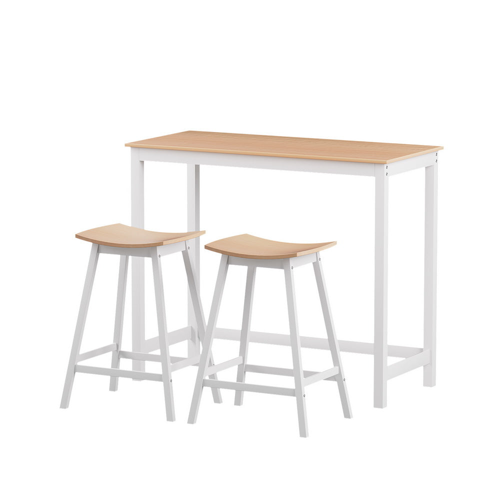 Artiss Pine & White Bar Table and Stools Set Solid Wood Dining Desk