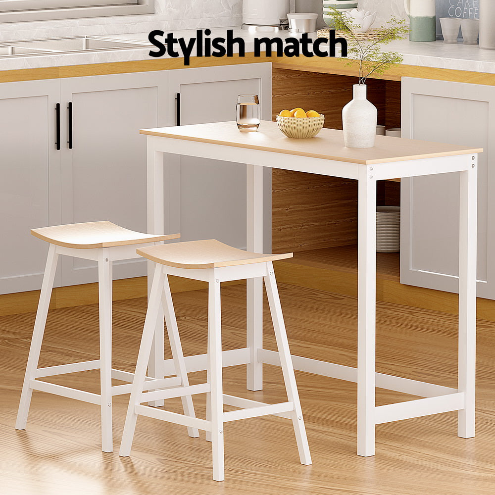 Artiss Pine & White Bar Table and Stools Set Solid Wood Dining Desk