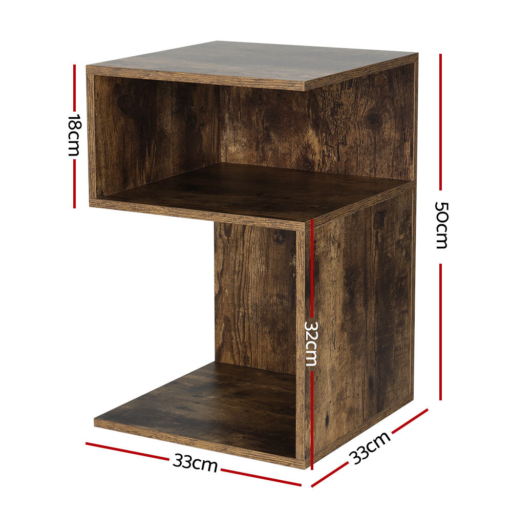 UMENI Bedside Table Rustic Oak Shelves Nightstand