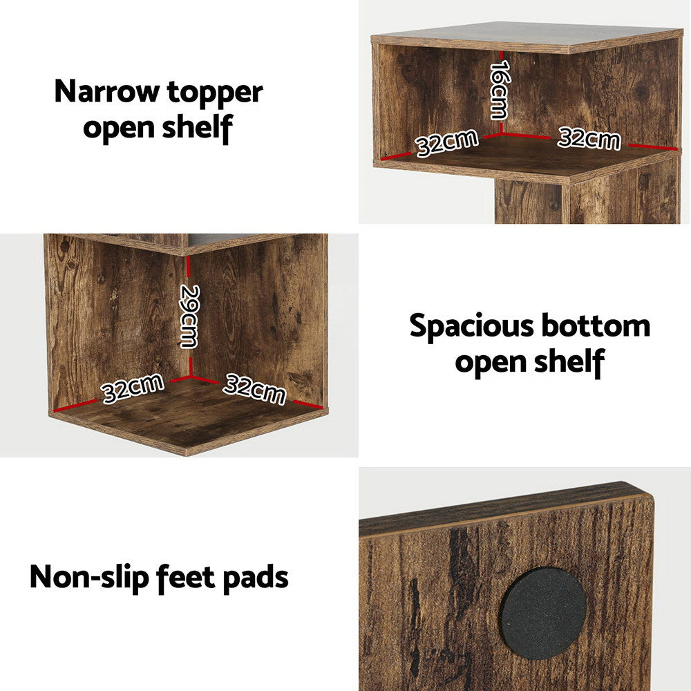 UMENI Bedside Table Rustic Oak Shelves Nightstand