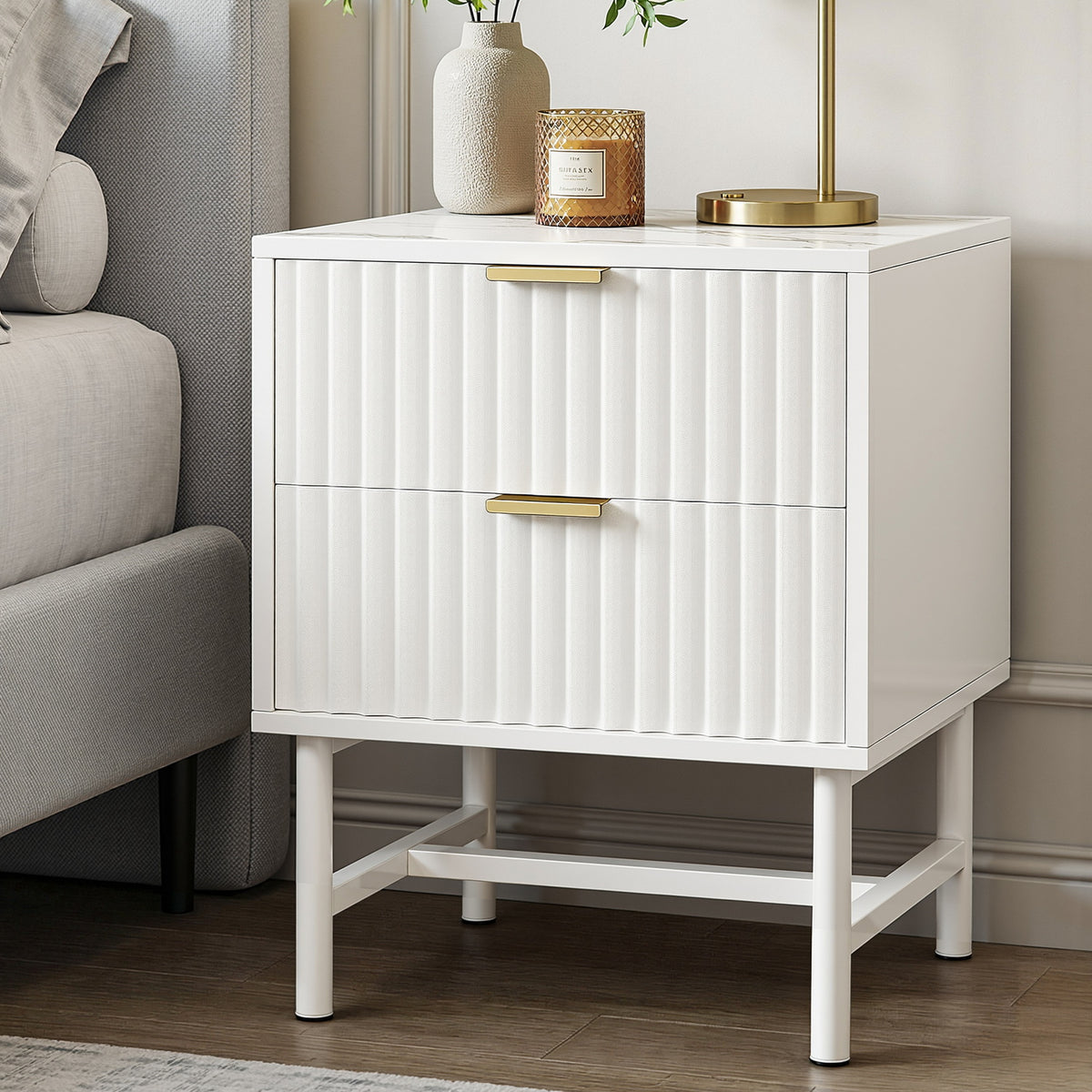 Artiss Bedside Table with 2 Drawers in White Finish