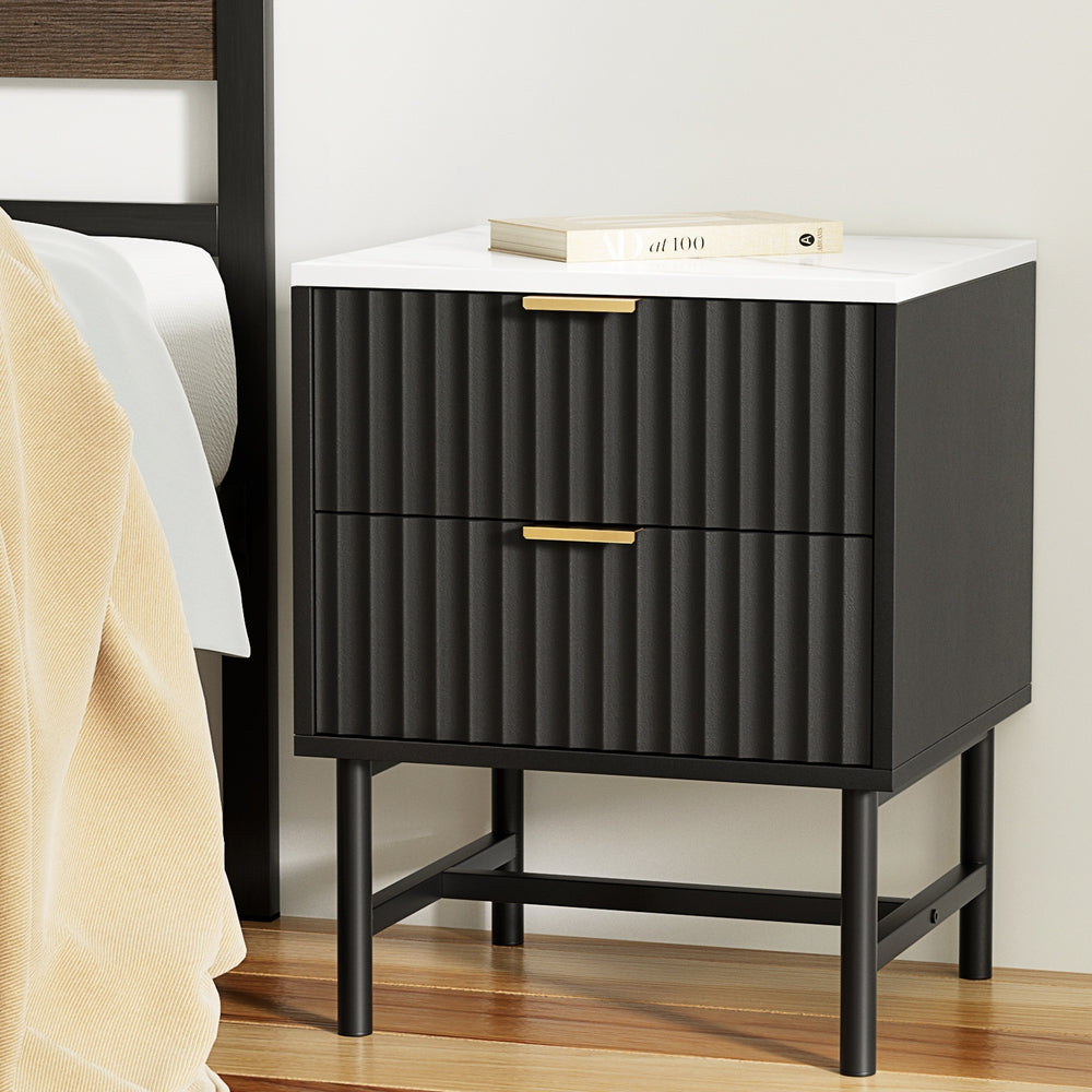 Artiss Bedside Table with 2 Drawers, Black Finish
