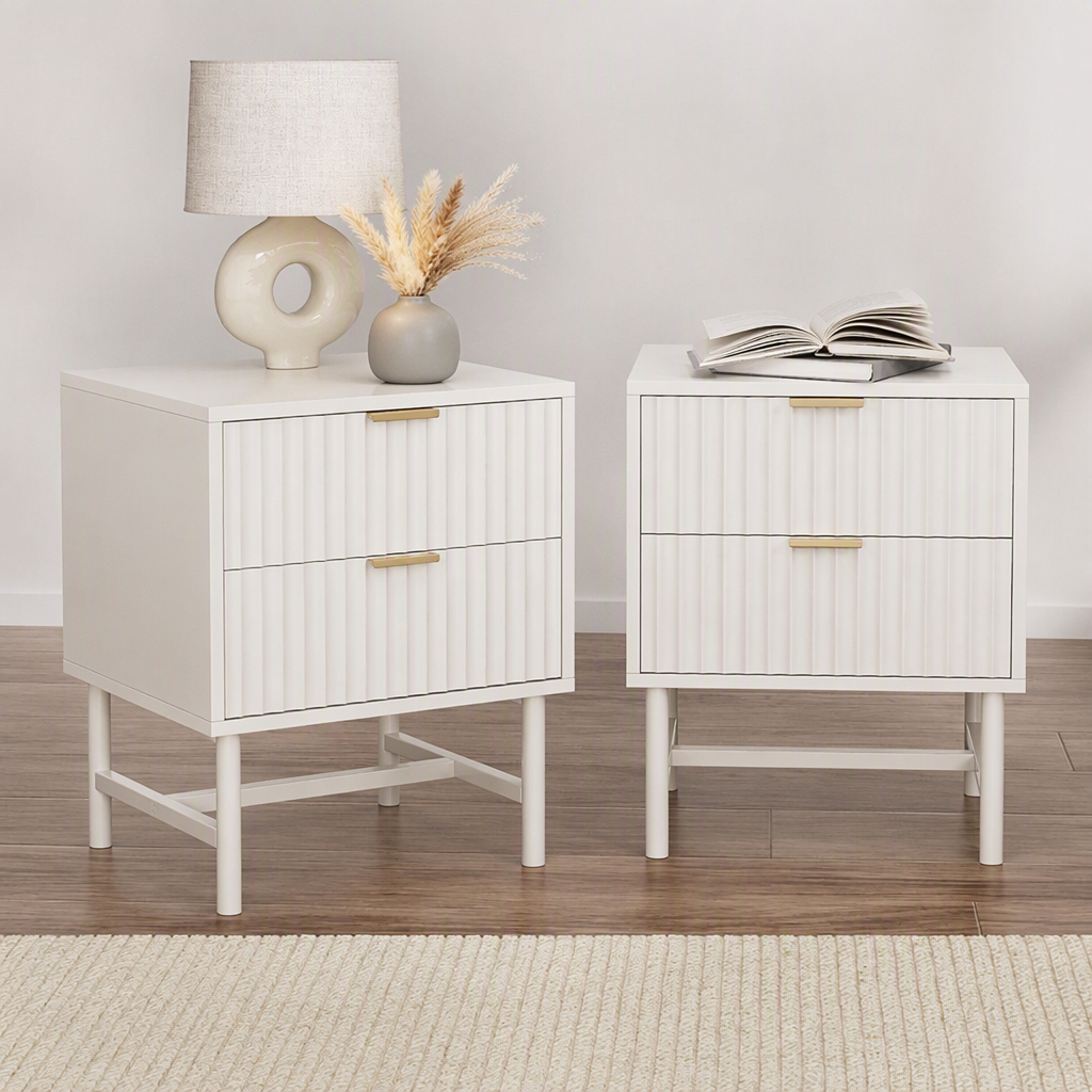 Artiss Bedside Table White Nightstand with 2 Drawers