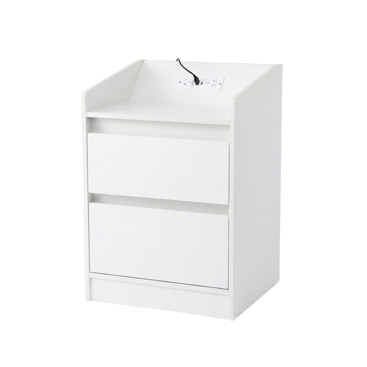 Artiss Bedside Table with Charging Station 2 Drawers LED White