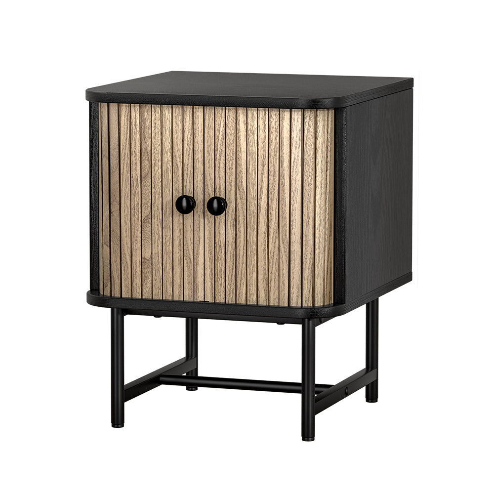Boris Black Bedside Table Sliding Doors Storage Nightstand