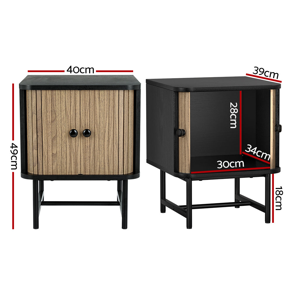 Boris Black Bedside Table Sliding Doors Storage Nightstand