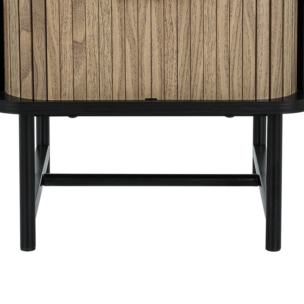 Boris Black Bedside Table Sliding Doors Storage Nightstand