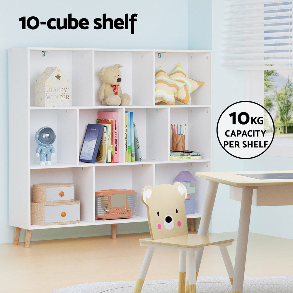 CORA 3-Tier 10-Cube Bookshelf White & Pine