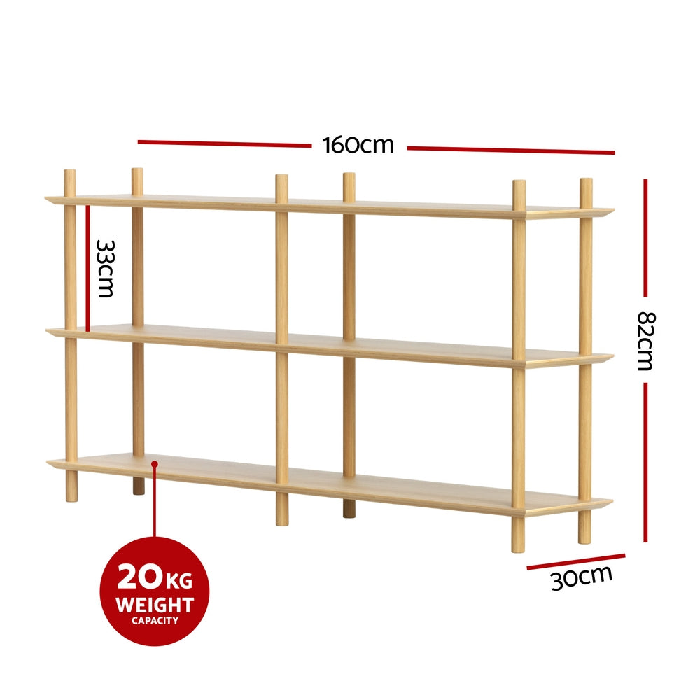 Artiss 3-Tier Bookshelf Wooden Display Shelves Pine