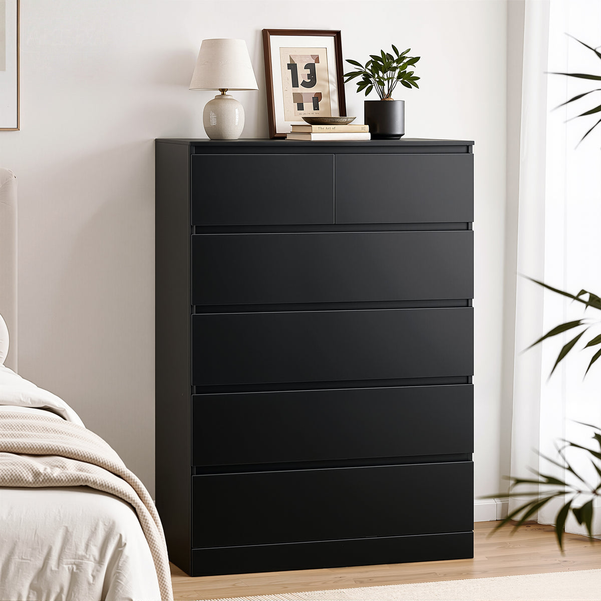 Pepe 6 Drawer Bedroom Tallboy Chest of Drawers Black