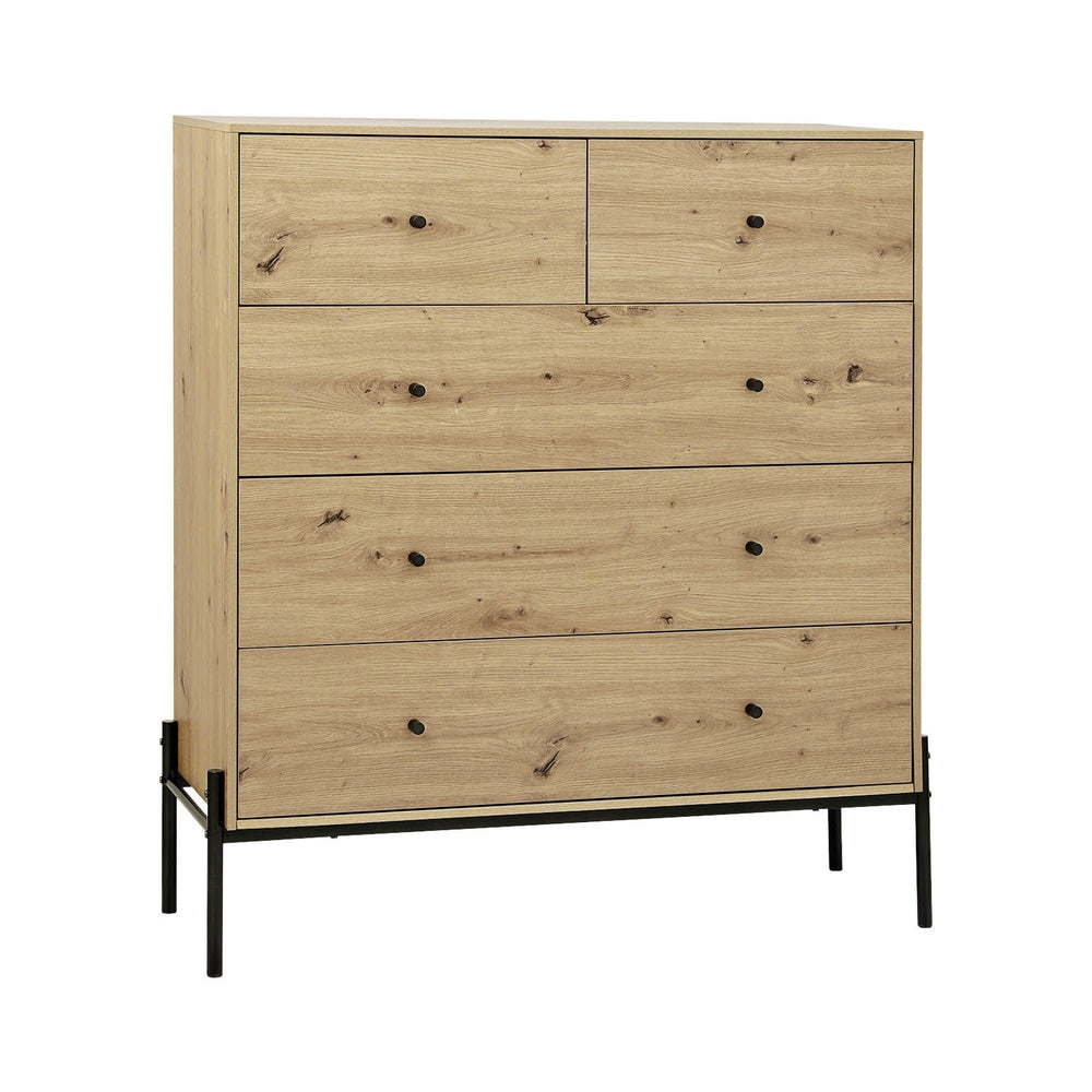 Arno 5-Drawer Chest Light Oak Black Industrial Style
