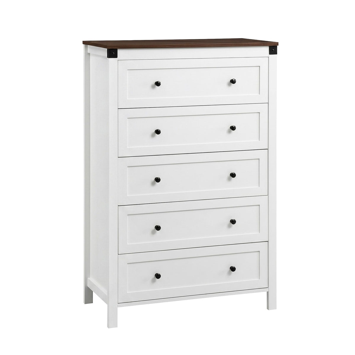 Artiss 5 Drawer Tallboy Chest of Drawers White & Walnut