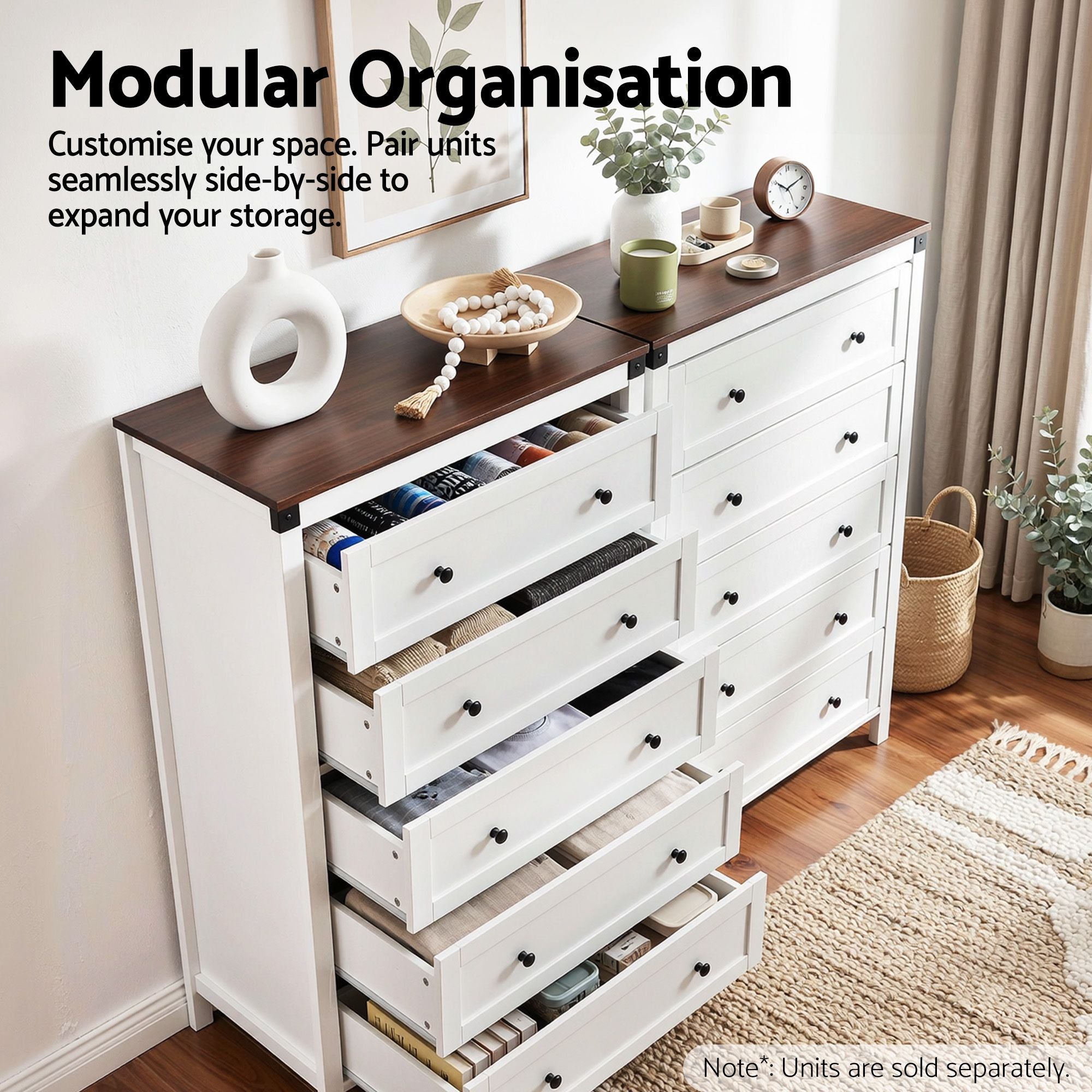Artiss 5 Chest of Drawers Storage Tallboy White & Walnut