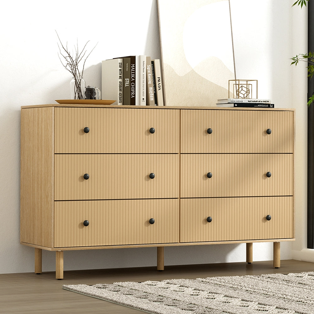 Ruth 6 Drawer Tallboy Chest of Drawers Storage Cabinet Pine