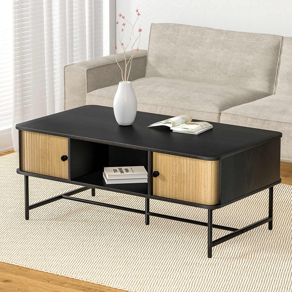 Boris Coffee Table Sliding Drawer Black Pine Two-Tone