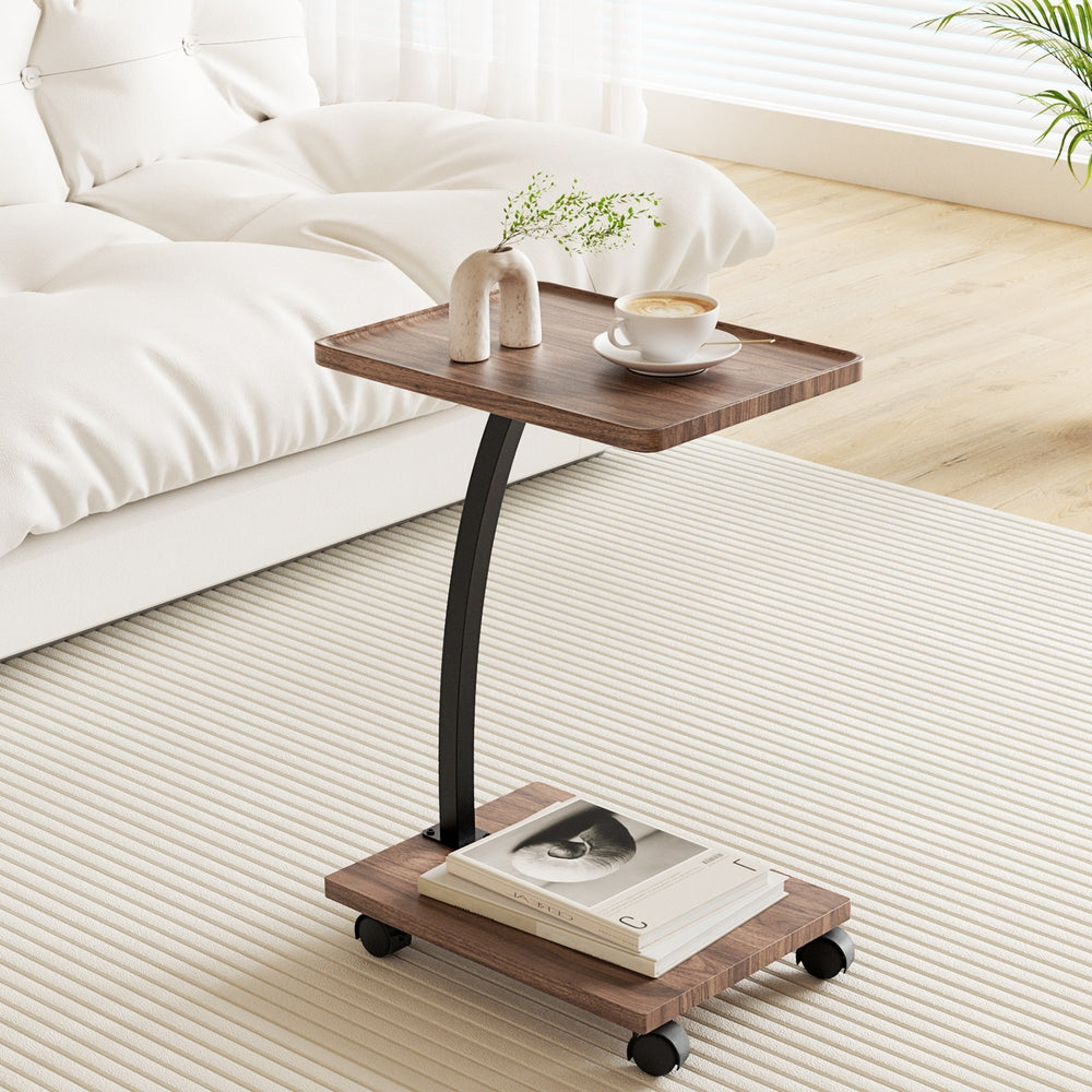 Artiss C-Shaped Mobile Coffee Table with Wheels