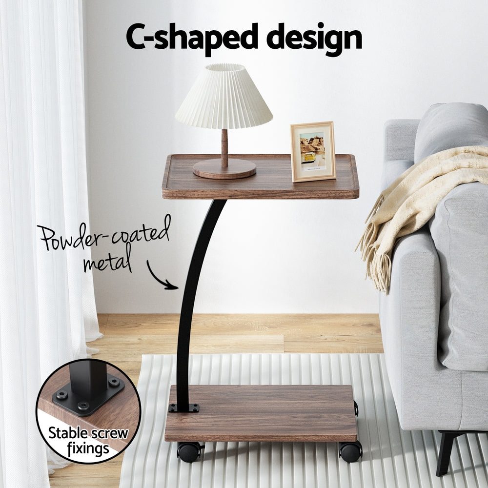 C-Shaped Coffee Table MDF Metal Walnut Black