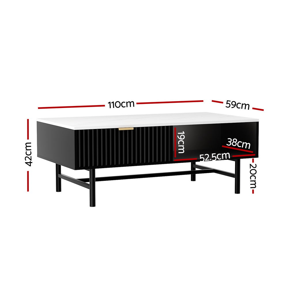 Artiss Black Coffee Table Drawer Storage Shelf