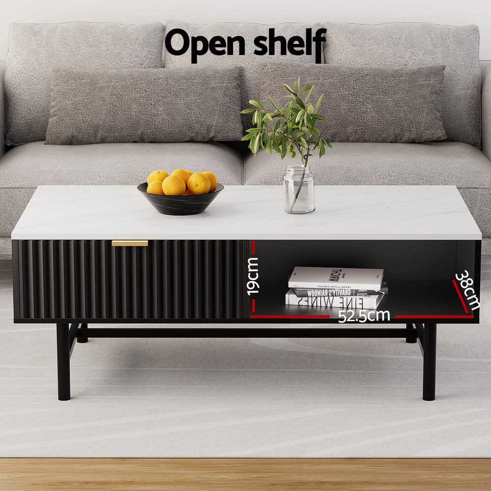 Artiss Black Coffee Table Drawer Storage Shelf