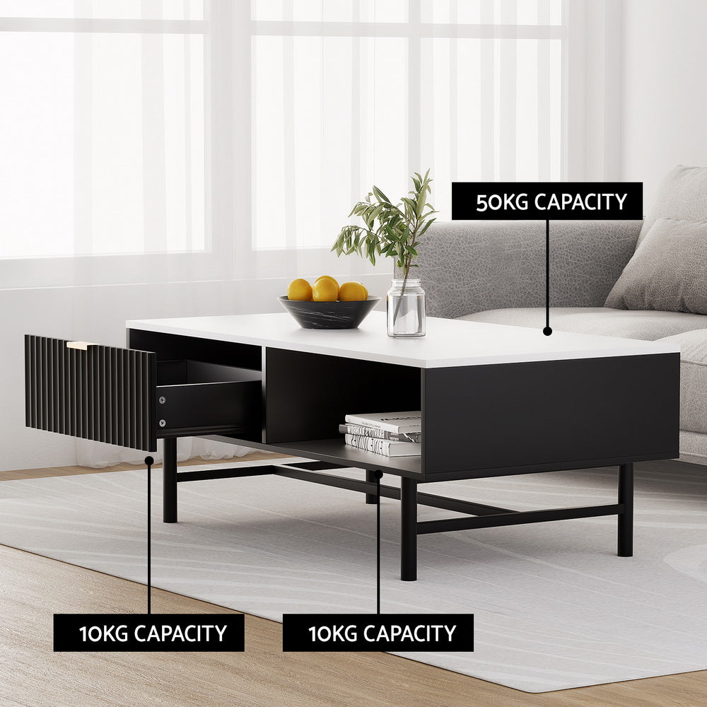 Artiss Black Coffee Table Drawer Storage Shelf