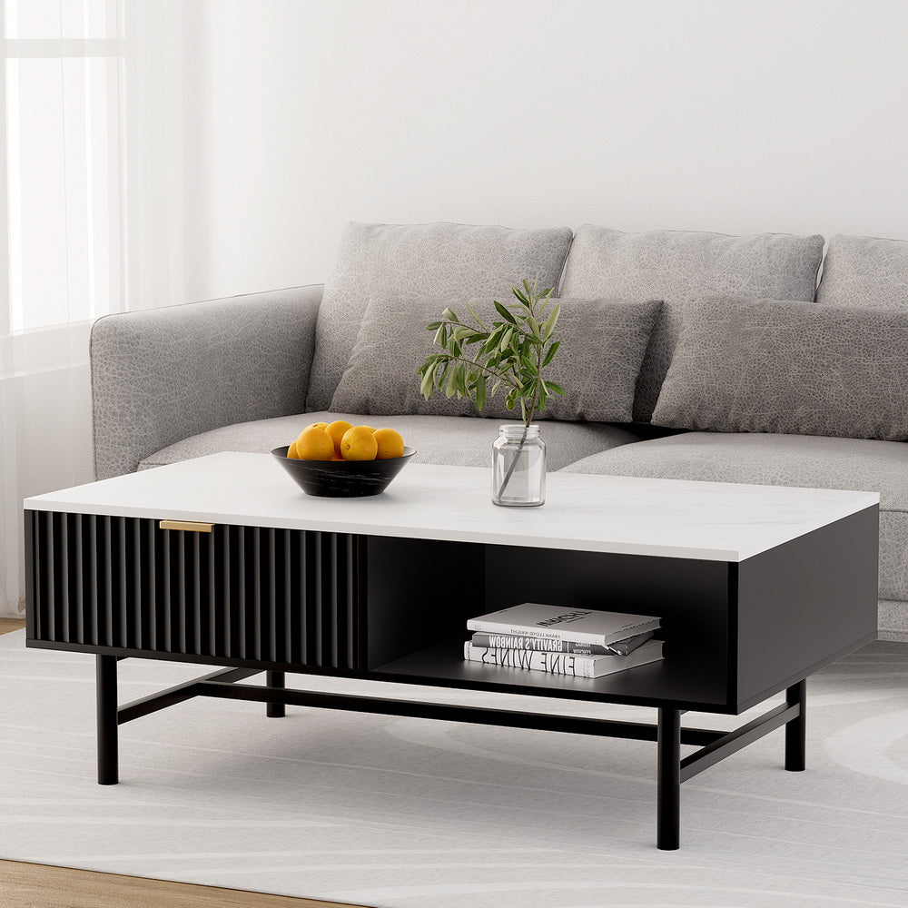 Artiss Coffee Table with Drawers and Open Shelf Black
