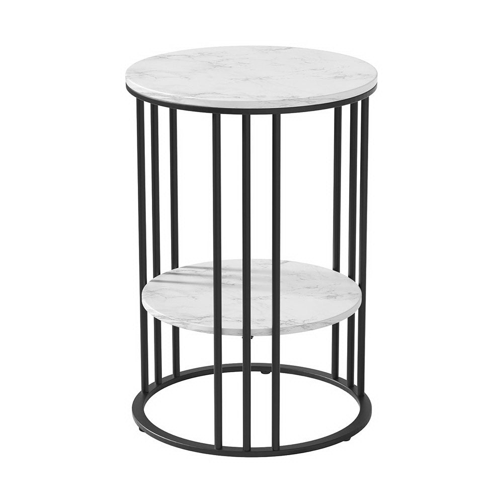 Artiss 2-Tier Round Coffee Table Marble Effect White/Black