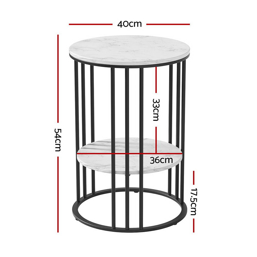 Artiss 2-Tier Round Coffee Table Marble Effect White/Black
