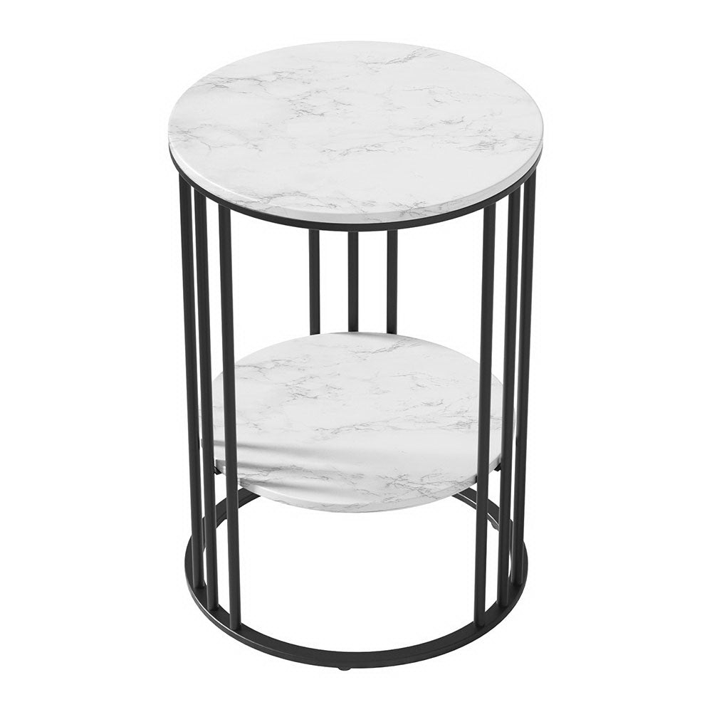 Artiss 2-Tier Round Coffee Table Marble Effect White/Black