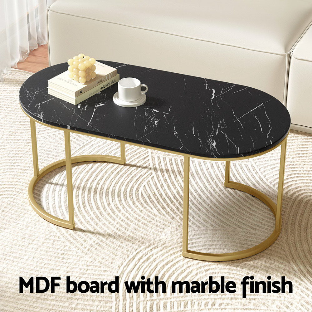 Artiss Coffee Table Marble Effect Black Gold Frame