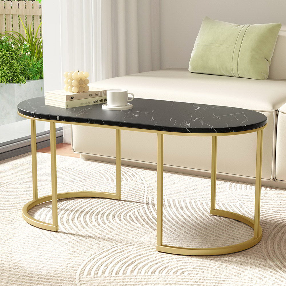 Artiss Coffee Table Marble Effect 100cm Black