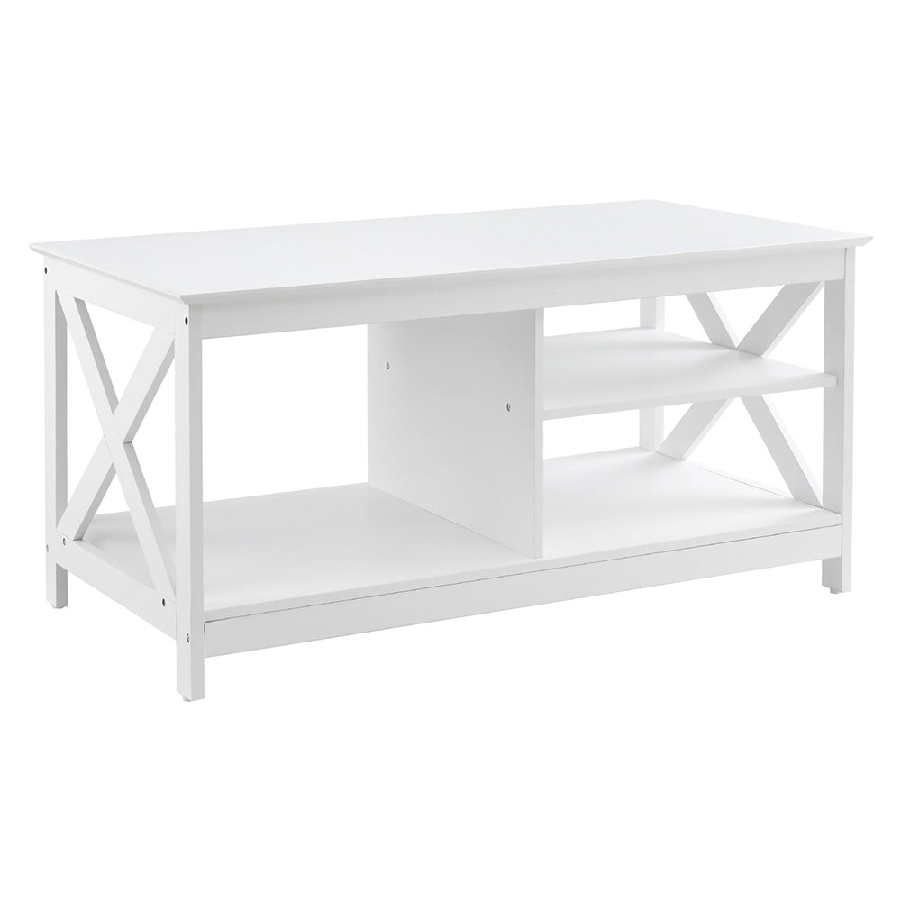 Coastal 3-Tier Coffee Table Storage Shelf White