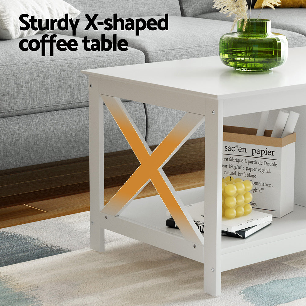 Coastal 3-Tier Coffee Table Storage Shelf White