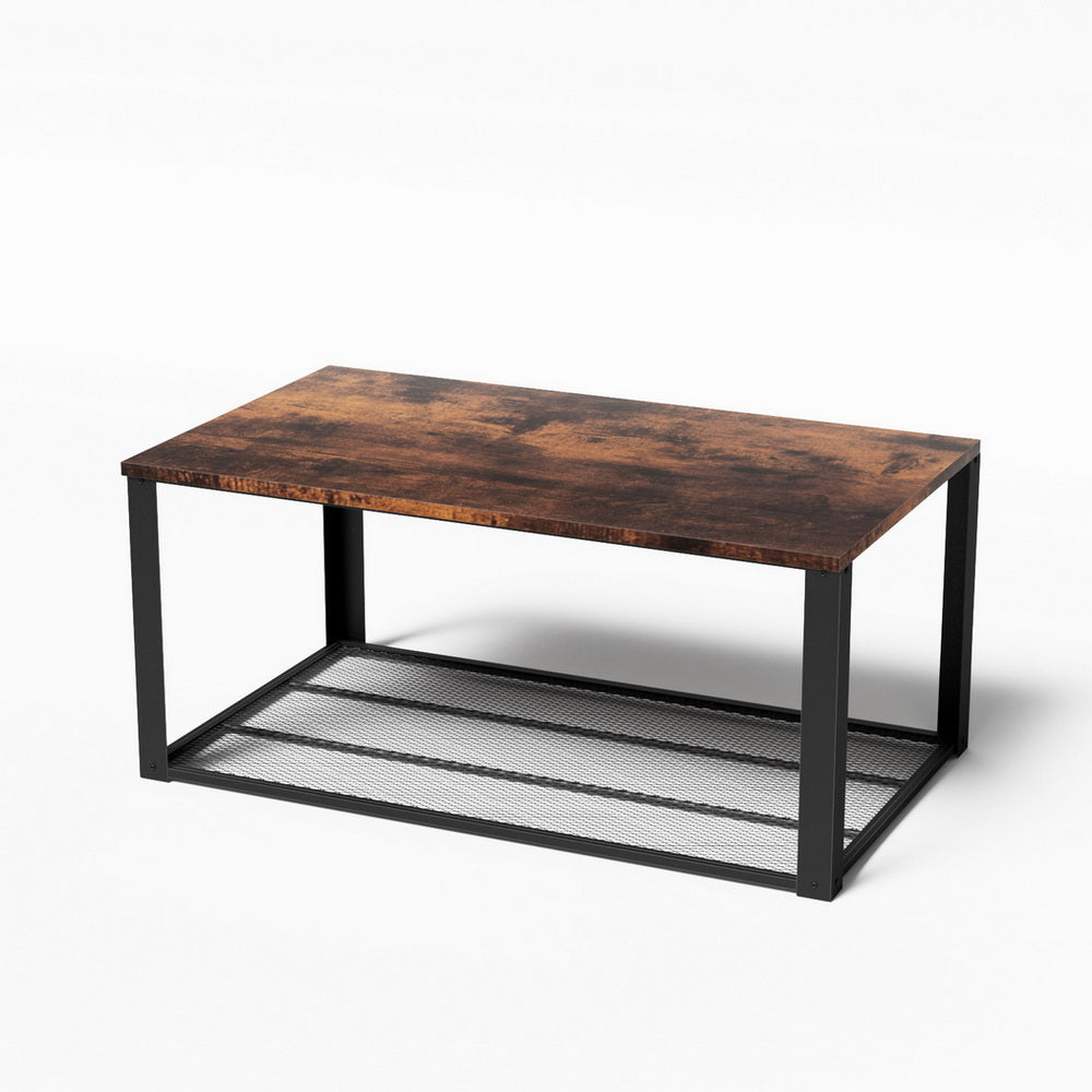 Rustic Brown 104CM Coffee Table 2-Tier Industrial Design