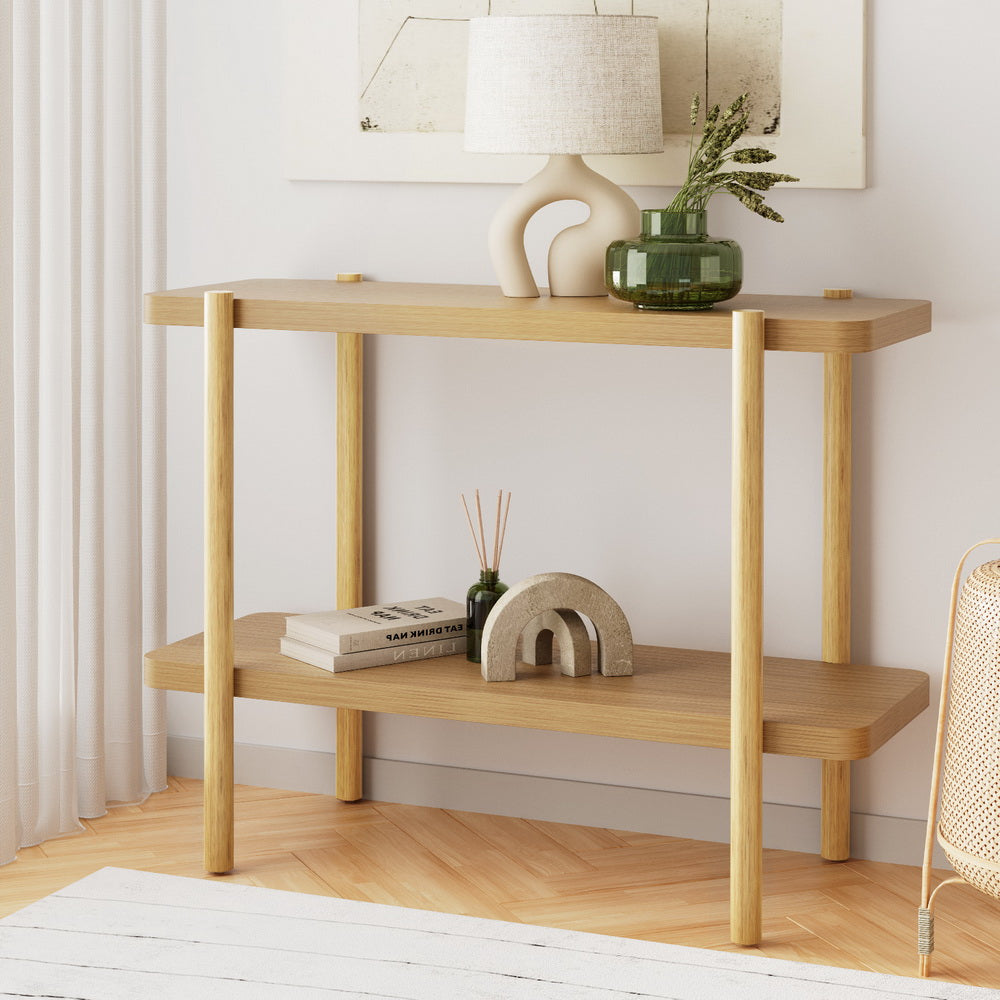 Sera Console Table 92cm 2-Tier Pine Wood Grain Finish