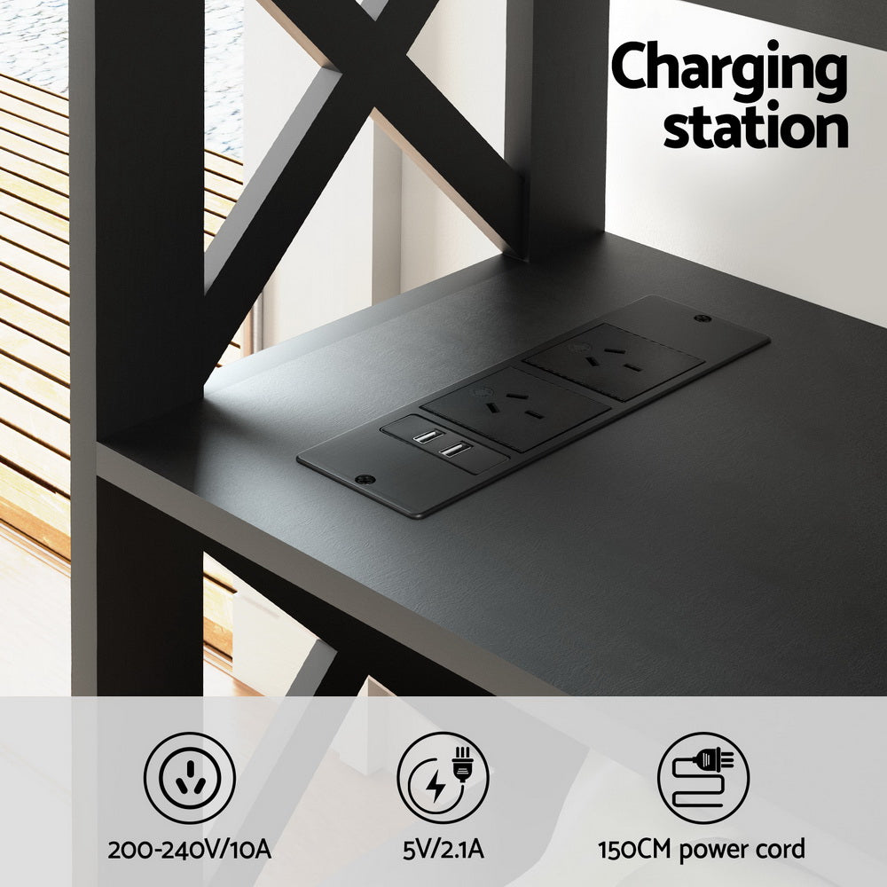 3-Tier Console Table USB Outlets Black
