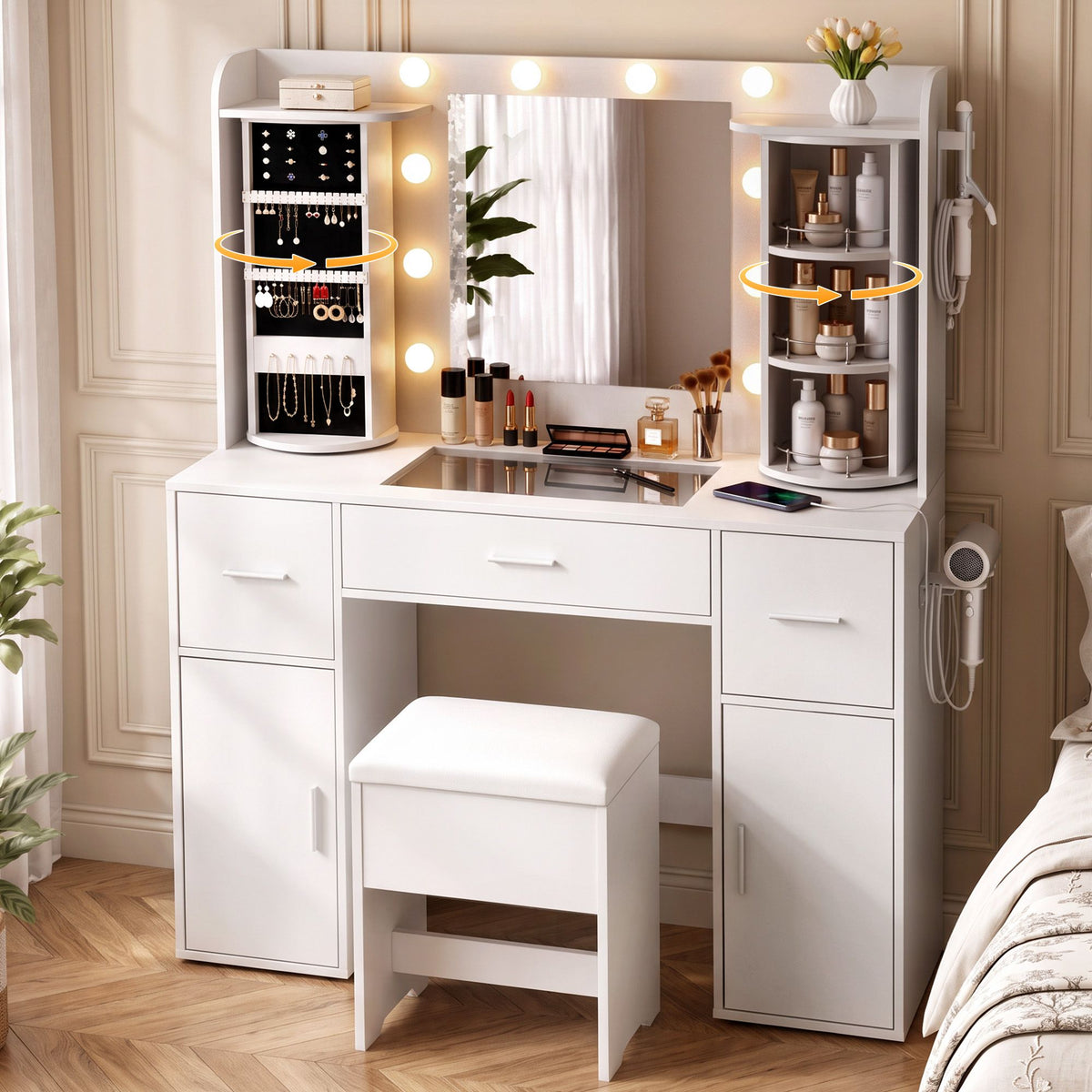 Artiss Dressing Table Vanity Set with LED Mirror and Stool White