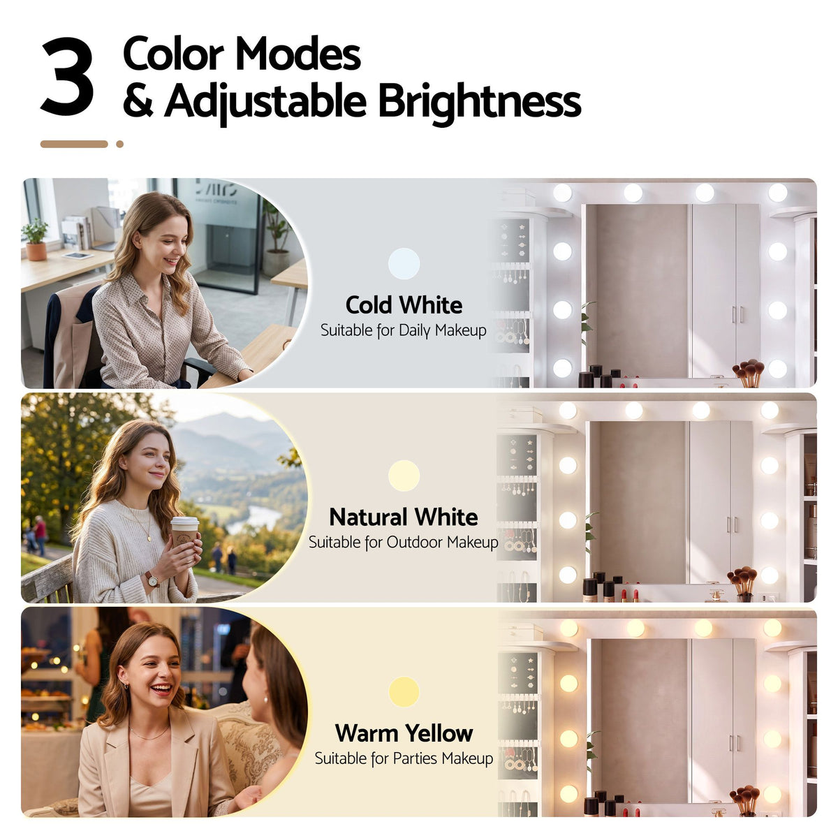 Artiss Dressing Table Vanity Desk LED Mirror Stool Set Charging Station Glass Top Rotating Shelf White