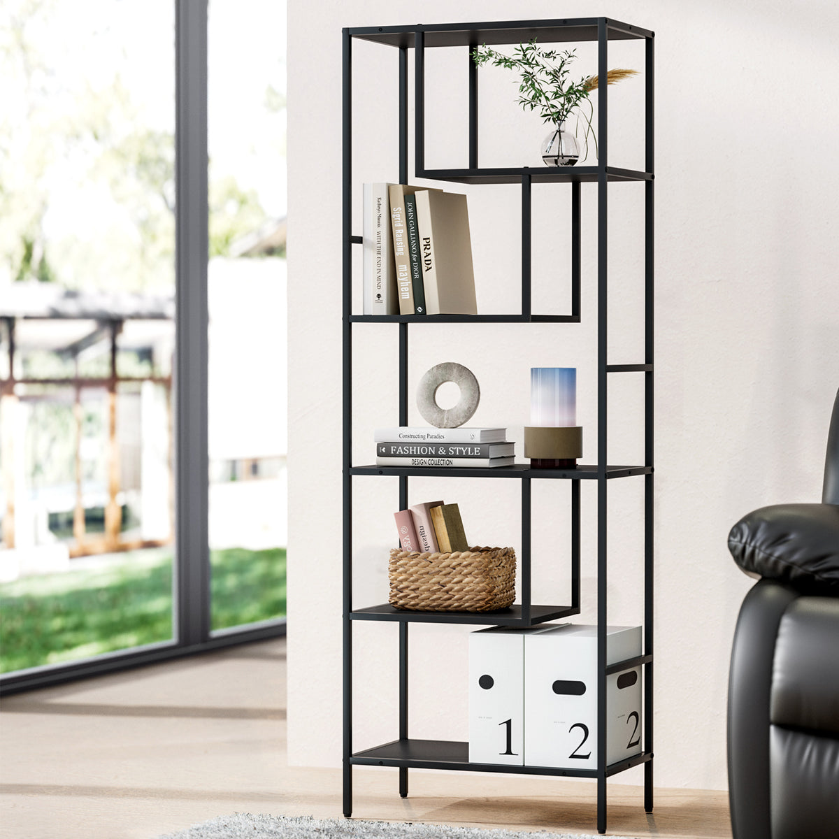 Rhys 5 Tier Bookshelf Display Shelf Unit Black