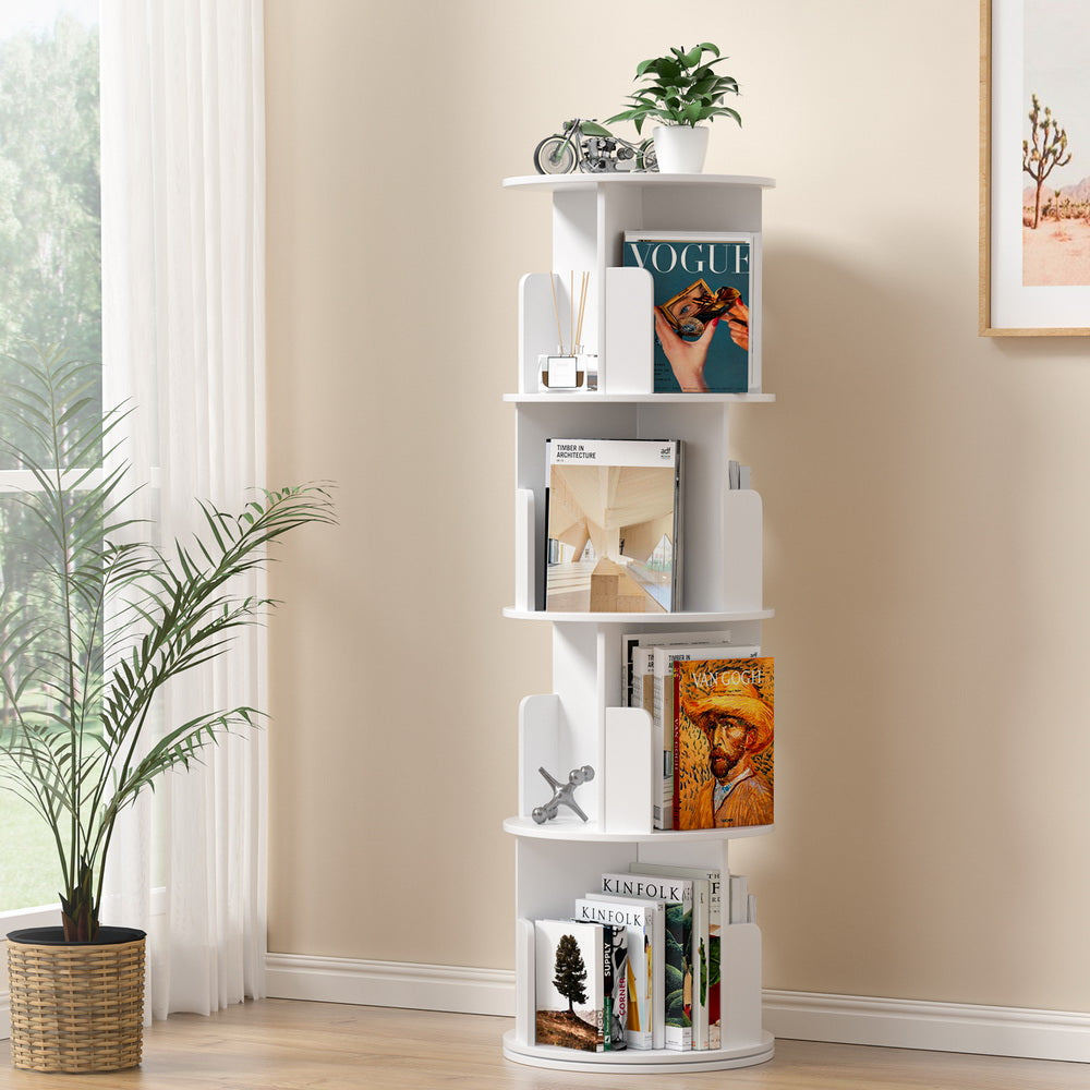 Edie 4 Tier Rotating Display Bookshelf, White