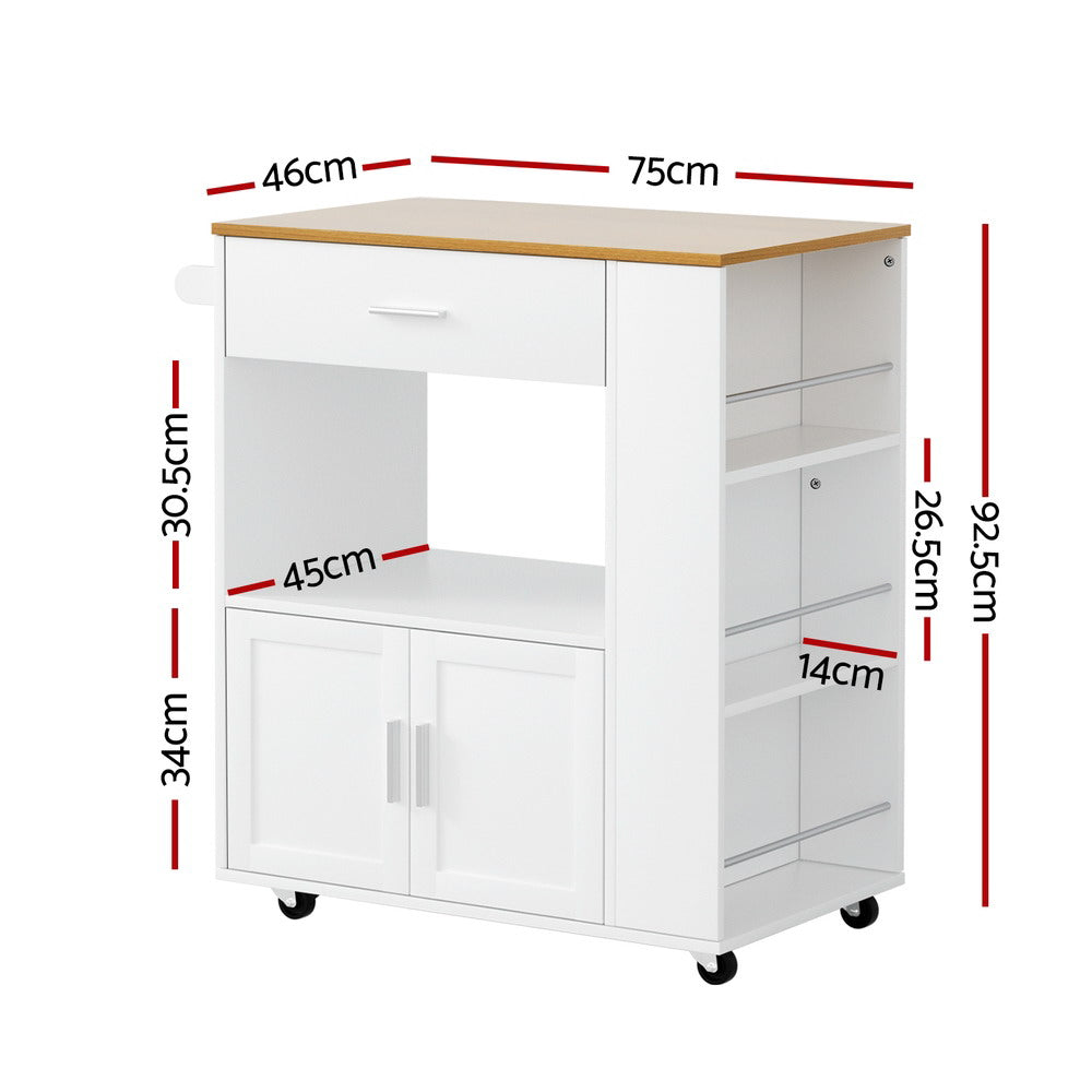 Artiss Mobile Kitchen Island Trolley Cart White Pine