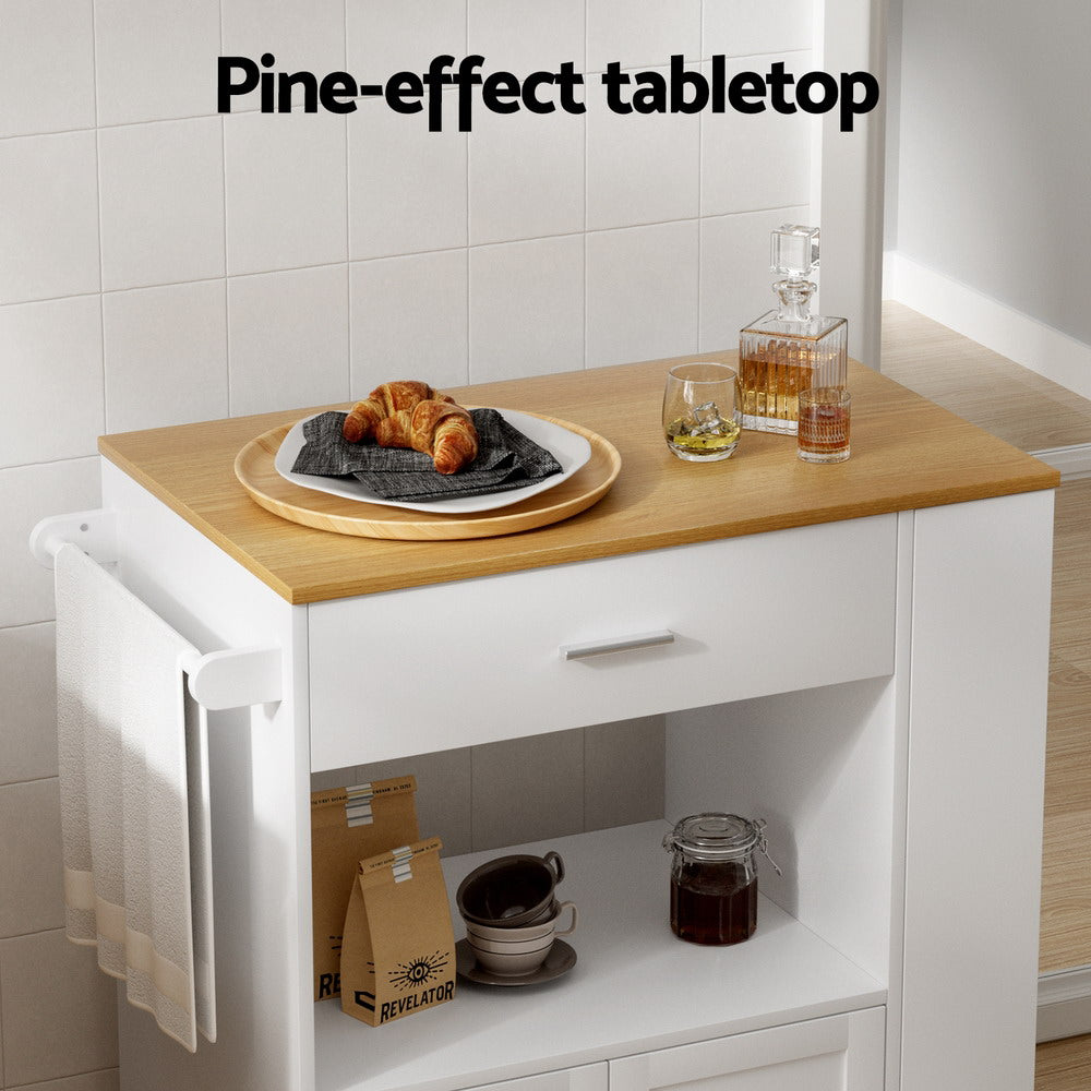 Artiss Mobile Kitchen Island Trolley Cart White Pine