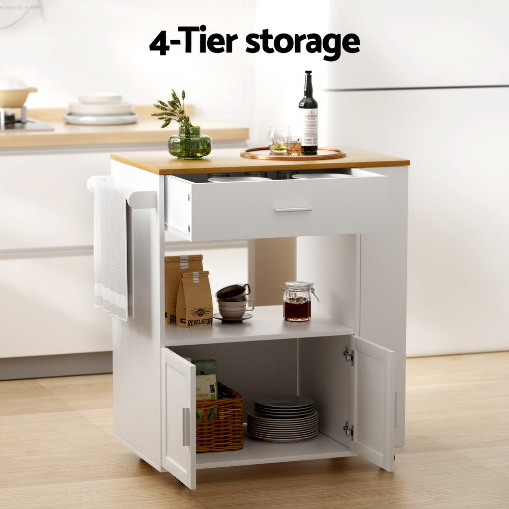 Artiss Mobile Kitchen Island Trolley Cart White Pine
