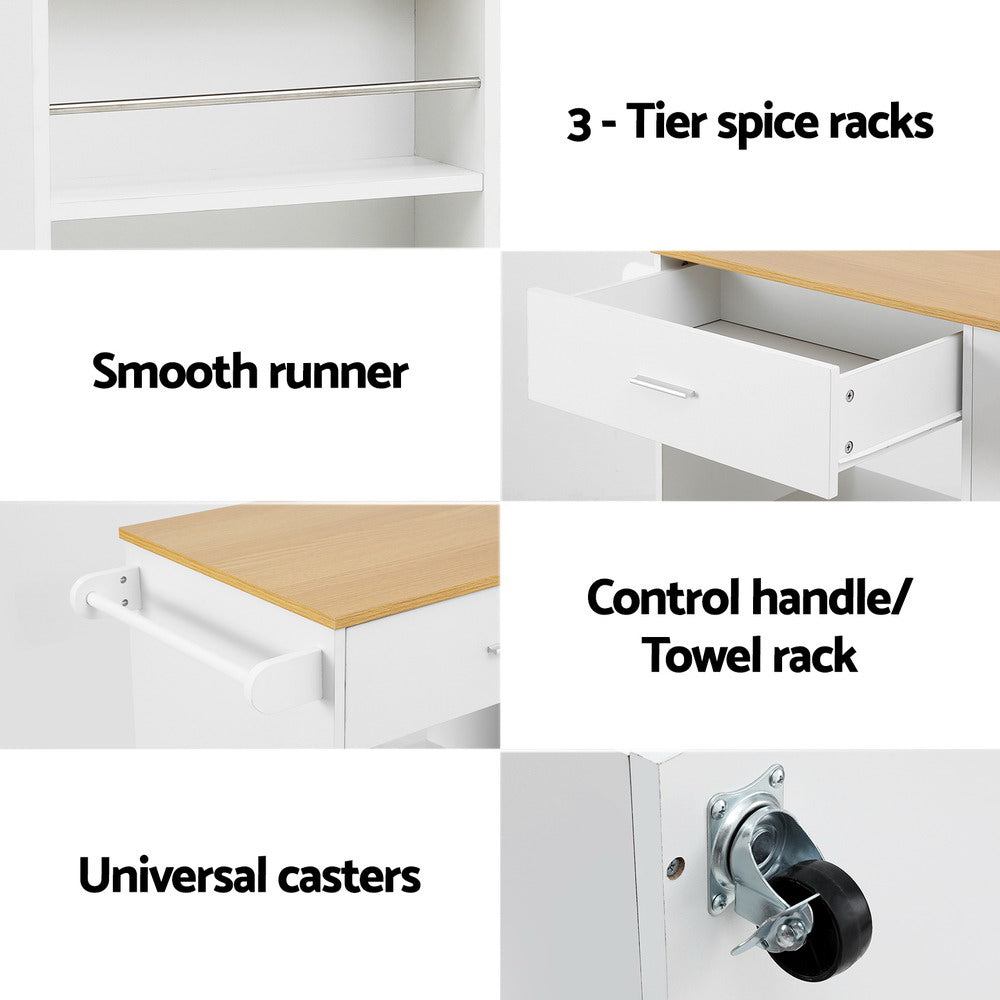 Artiss Mobile Kitchen Island Trolley Cart White Pine